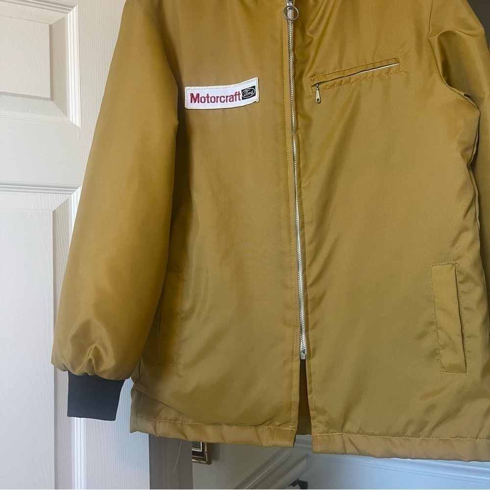 Ford Vintage Rare 90s Winter Jacket Zip Up Fuzzy Lined  Yellow Mustard Size l - Picture 6 of 16